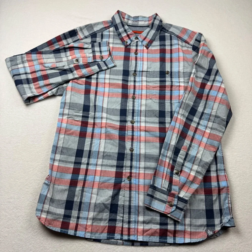 The North Face Men's Plaid Button Shirt L Ripstop Red Blue Outdoor Hiking‎